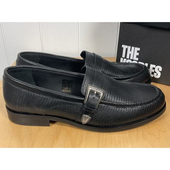 The Kooples Leather Snake Skin Pattern Silver Buckle Black Loafers NIB FR 42 - Picture 3 of 5